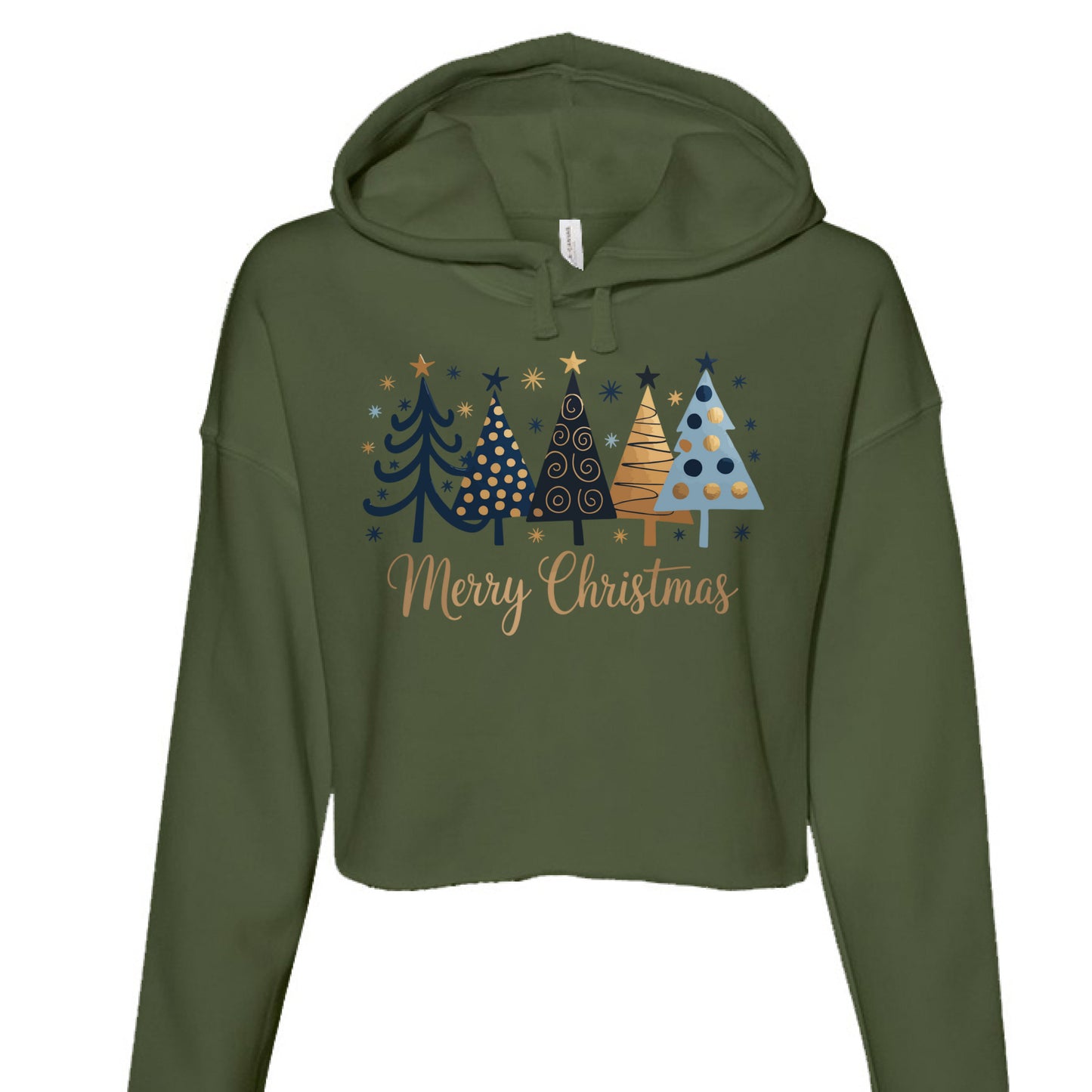 MILITARY GREEN - FRONT Christmas Tree Cropped Hoodie