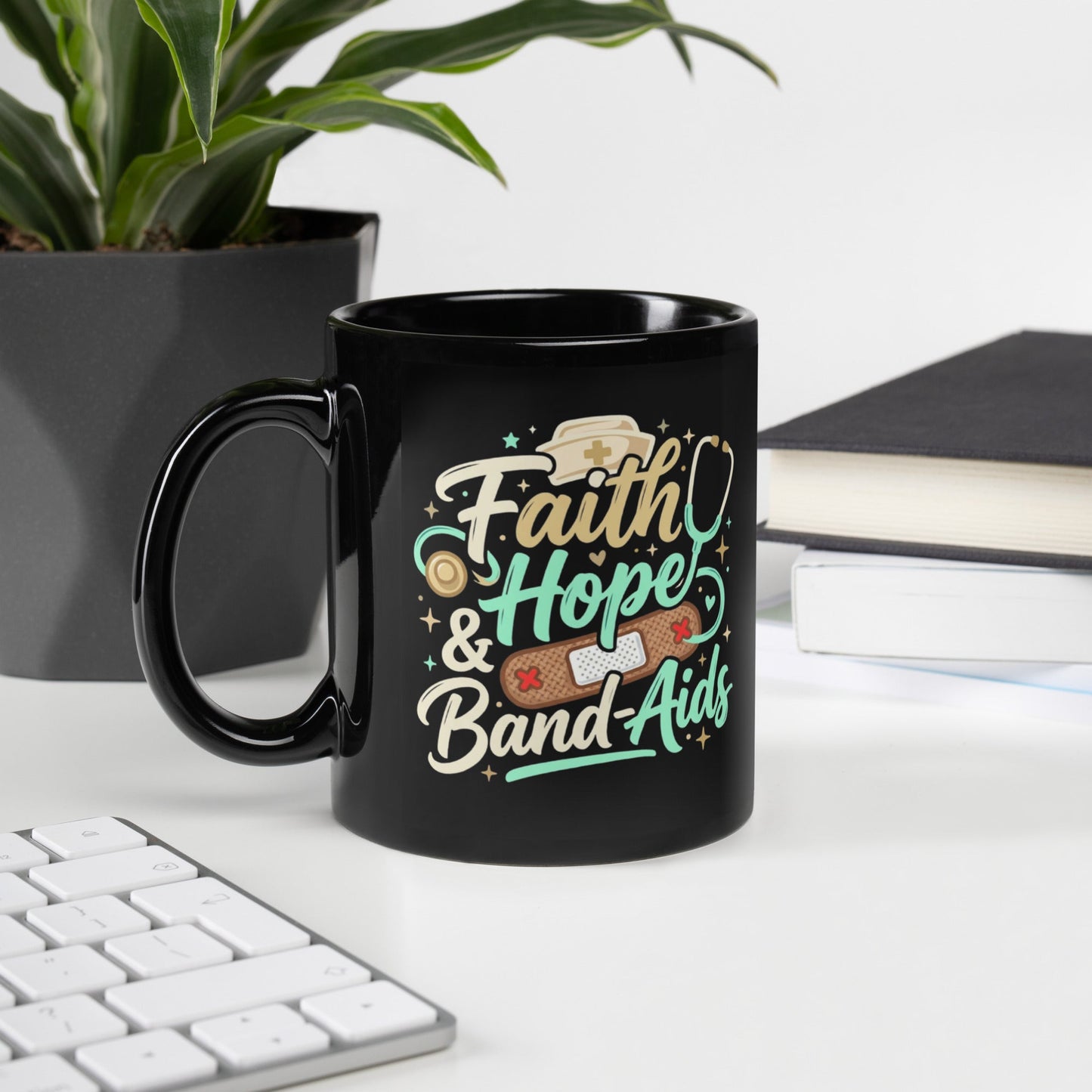 Faith Hope & Band-Aids School Nurse Black Mug - Mug - 9707385_9323 - PhreeDom by Design