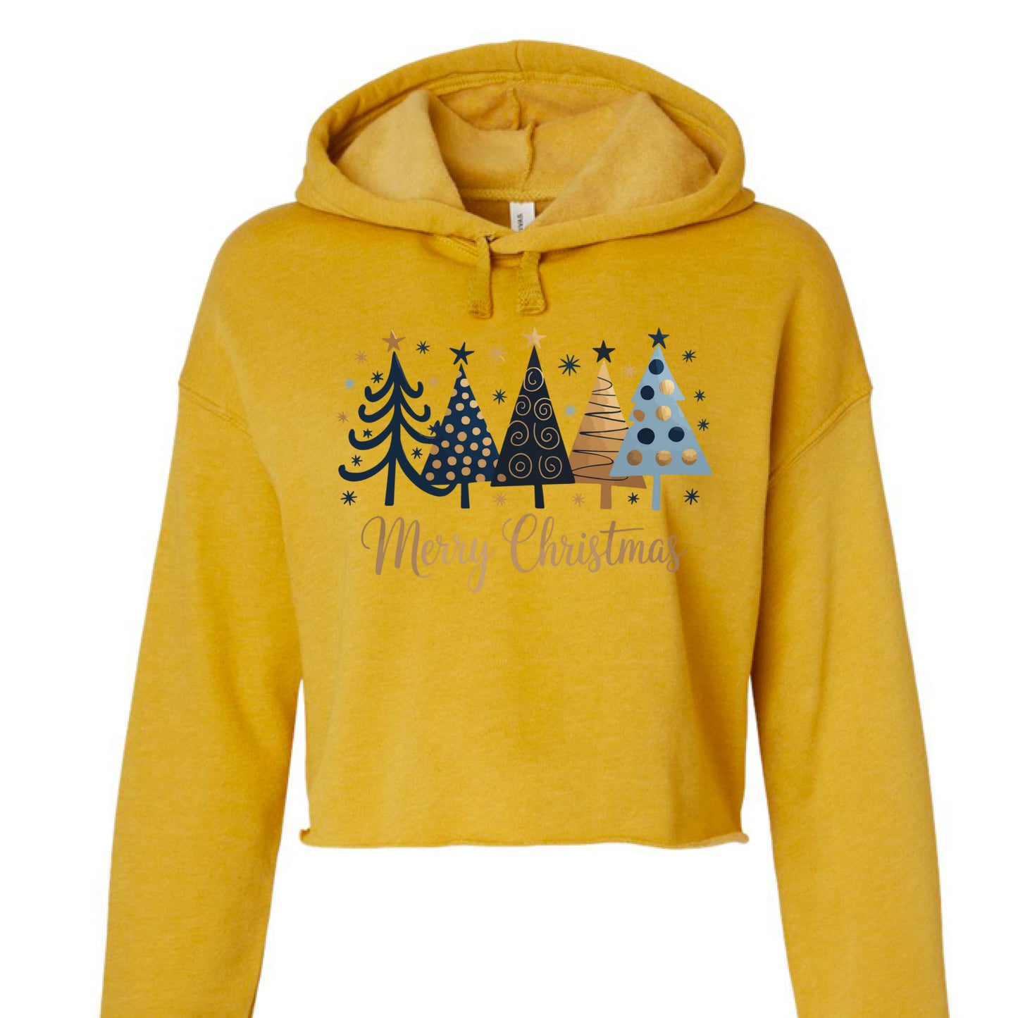 Heather Mustard - FRONT Christmas Tree Cropped Hoodie