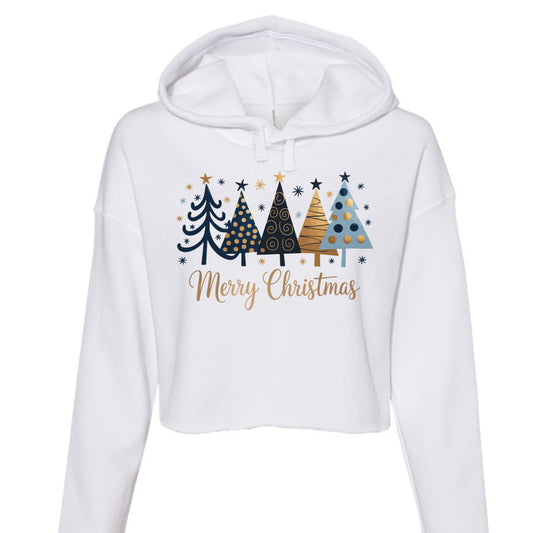 WHITE - FRONT Christmas Tree Cropped Hoodie