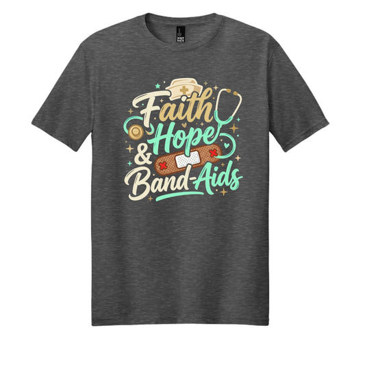 Faith Hope & Band-Aids School Nurse Tee - Shirts - 2mrmyrd1q - PhreeDom by Design
