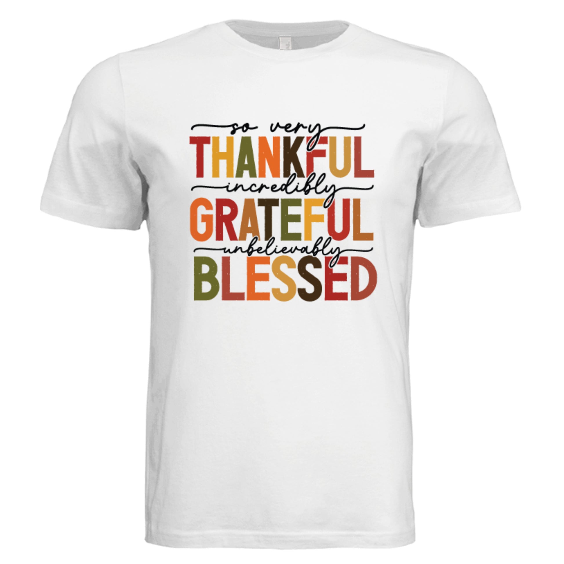 White Thankful Grateful Blessed Holiday Thanksgiving Tee Front