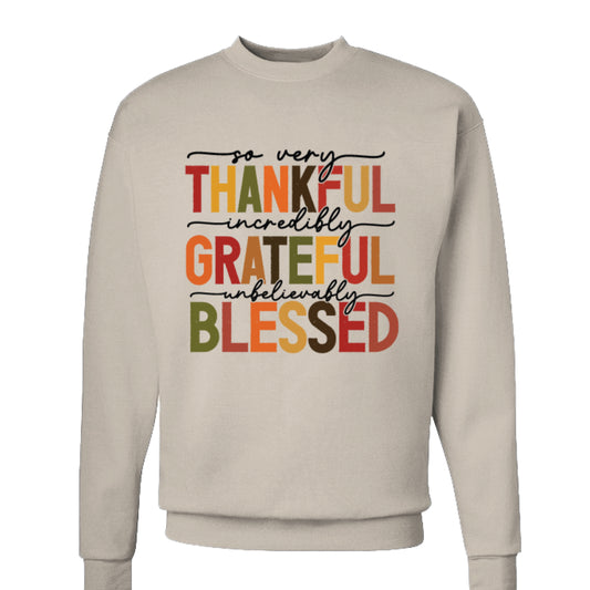 Khaki Thankful Grateful Blessed Sweater